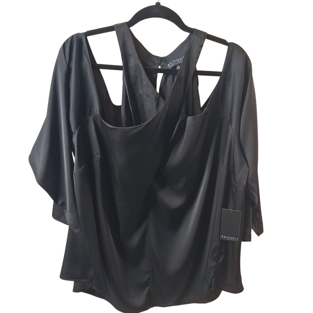 Eloquii NWT Women Black Halter Neck Drape Sleeve Dressy Party Formal Blouse-26